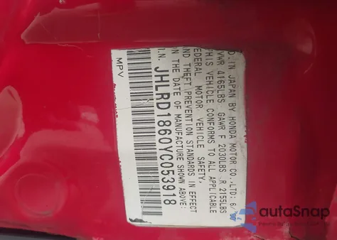 2000 Honda Cr-V Ex from USA, damaged, VIN JHLRD1860YC053918